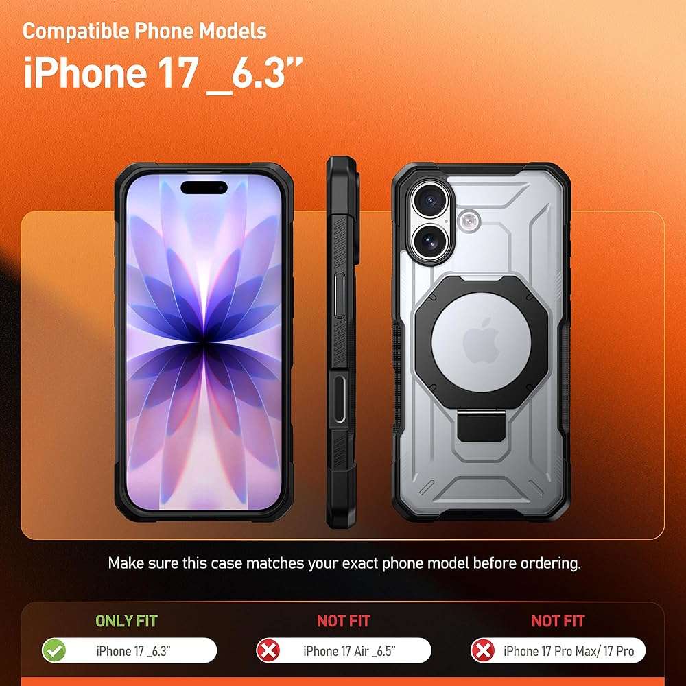 Poetic Spartan Case with Ring Stand for iPhone 17, [Camera Control Button][Magsafe Compatible], Full Body Rugged Shockproof Protective Cover Case, Black/Clear - Image 2