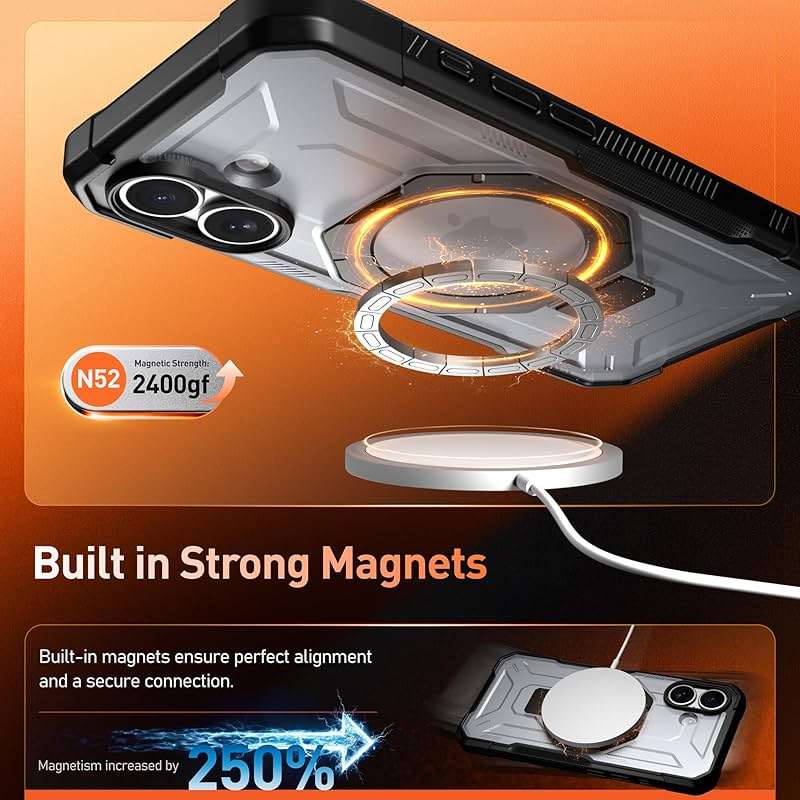 Poetic Spartan Case with Ring Stand for iPhone 17, [Camera Control Button][Magsafe Compatible], Full Body Rugged Shockproof Protective Cover Case, Black/Clear - Image 3