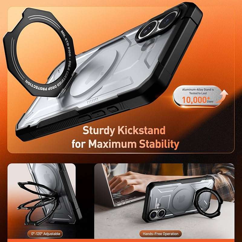 Poetic Spartan Case with Ring Stand for iPhone 17, [Camera Control Button][Magsafe Compatible], Full Body Rugged Shockproof Protective Cover Case, Black/Clear - Image 4