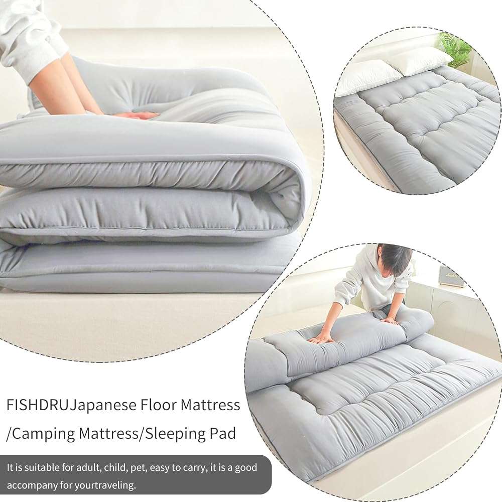 FISHDRU Futon Mattress, Japanese Floor Mattress,Japanese Floor Bed,Tatami Foldable Bed,Roll Up Sleeping Pad for Adults Guest Room Bedroom (Lgrey, Twin) - Image 4