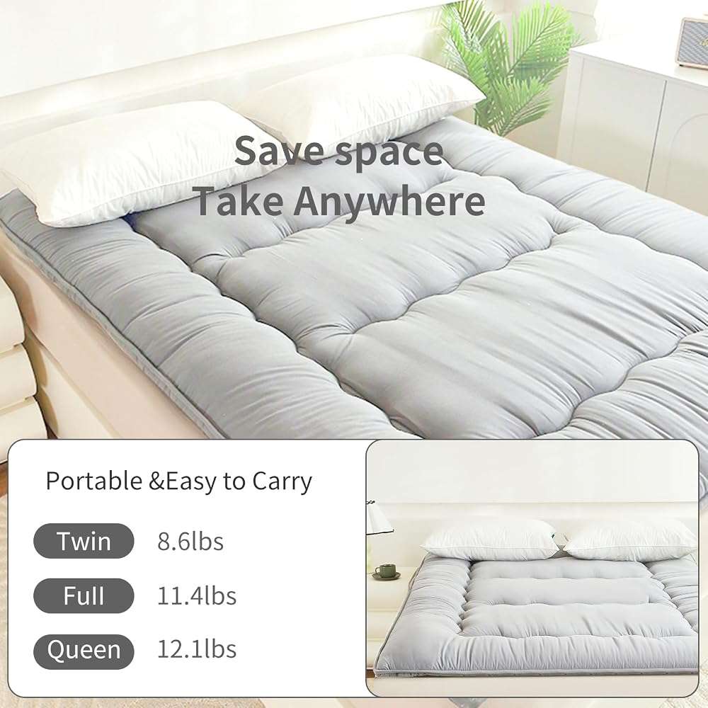 FISHDRU Futon Mattress, Japanese Floor Mattress,Japanese Floor Bed,Tatami Foldable Bed,Roll Up Sleeping Pad for Adults Guest Room Bedroom (Lgrey, Twin) - Image 5