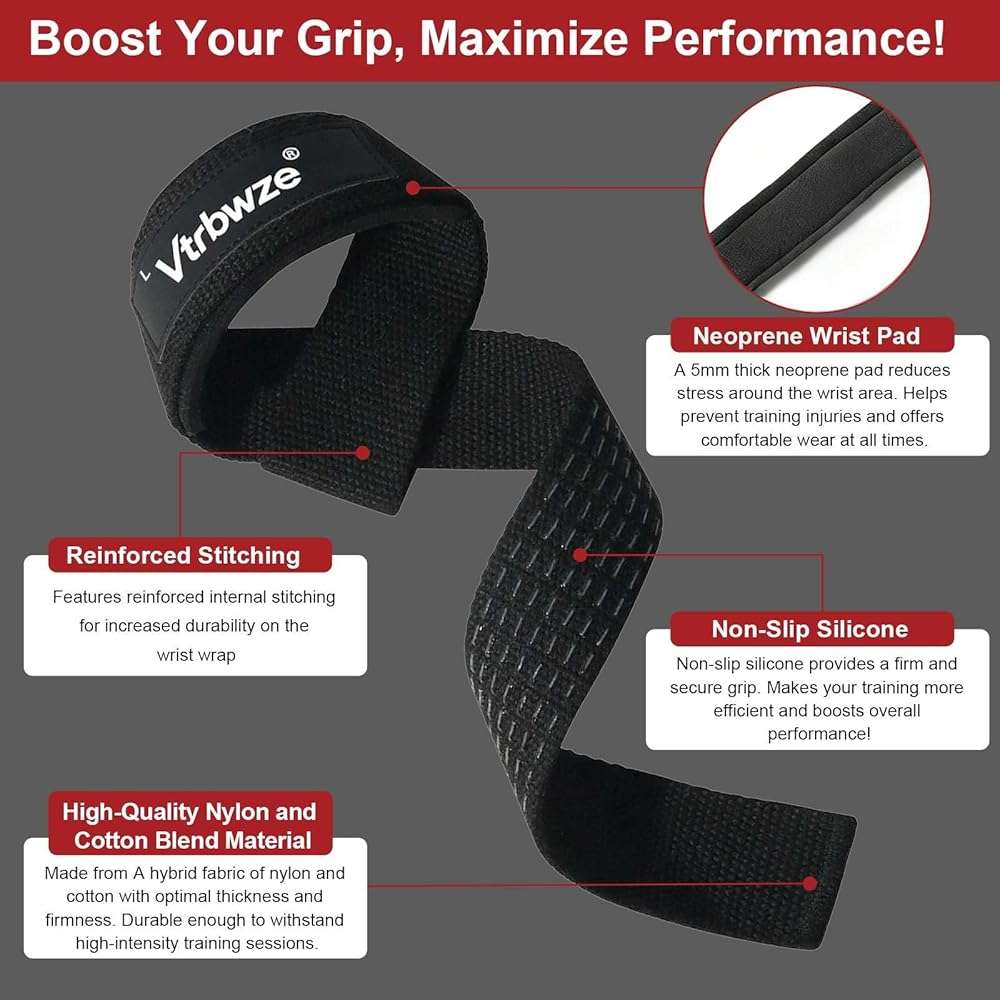 Vtrbwze Gym Lifting Straps for Weightlifting & Deadlift - Non-Slip Silicone Grip, Padded Wrist Support for Bodybuilding, Workout & Strength Training, Unisex Design for Men & Women - Image 2