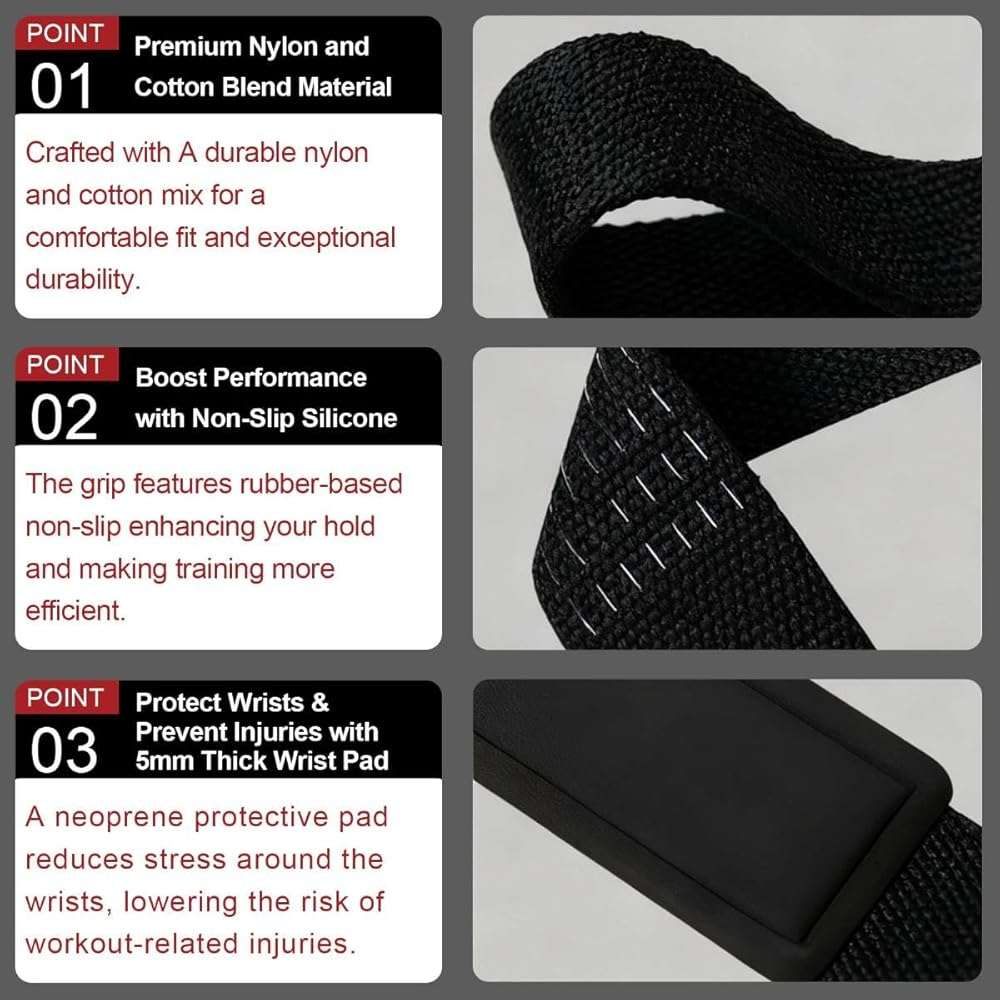 Vtrbwze Gym Lifting Straps for Weightlifting & Deadlift - Non-Slip Silicone Grip, Padded Wrist Support for Bodybuilding, Workout & Strength Training, Unisex Design for Men & Women - Image 4