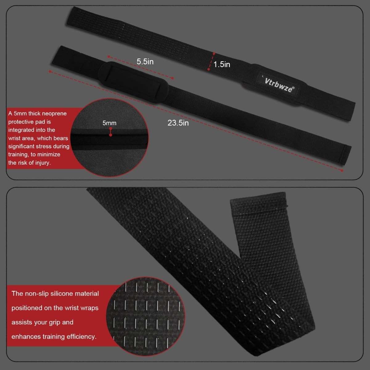 Vtrbwze Gym Lifting Straps for Weightlifting & Deadlift - Non-Slip Silicone Grip, Padded Wrist Support for Bodybuilding, Workout & Strength Training, Unisex Design for Men & Women - Image 5
