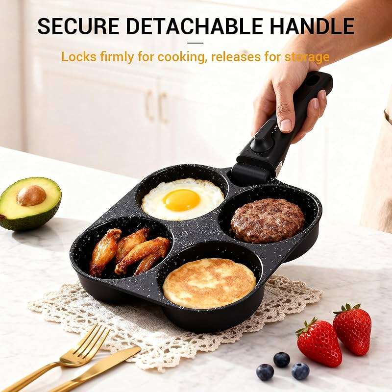 Ammeloo 21-Piece Ceramic Pots and Pans Set Non Stick with Detachable Handles and Egg Frying Pan, Non-Toxic Cookware, Induction Ready, Oven Safe, Stackable for Storage, Black Speckled - Image 6