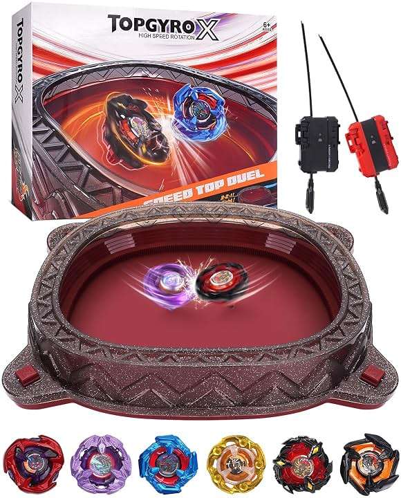 BGOVTAPO X Stadium Starter Kit - with 6 X Tops, 2 Launchers & Arena for Battle, Ultimate Competitive Spin Top Battle Set, Gift for Kids, Boys, Girls Ages 6+ - Image 1