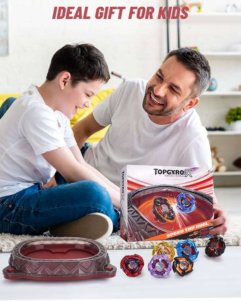 BGOVTAPO X Stadium Starter Kit - with 6 X Tops, 2 Launchers & Arena for Battle, Ultimate Competitive Spin Top Battle Set, Gift for Kids, Boys, Girls Ages 6+ - Image 2
