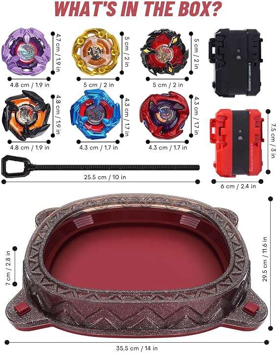BGOVTAPO X Stadium Starter Kit - with 6 X Tops, 2 Launchers & Arena for Battle, Ultimate Competitive Spin Top Battle Set, Gift for Kids, Boys, Girls Ages 6+ - Image 3