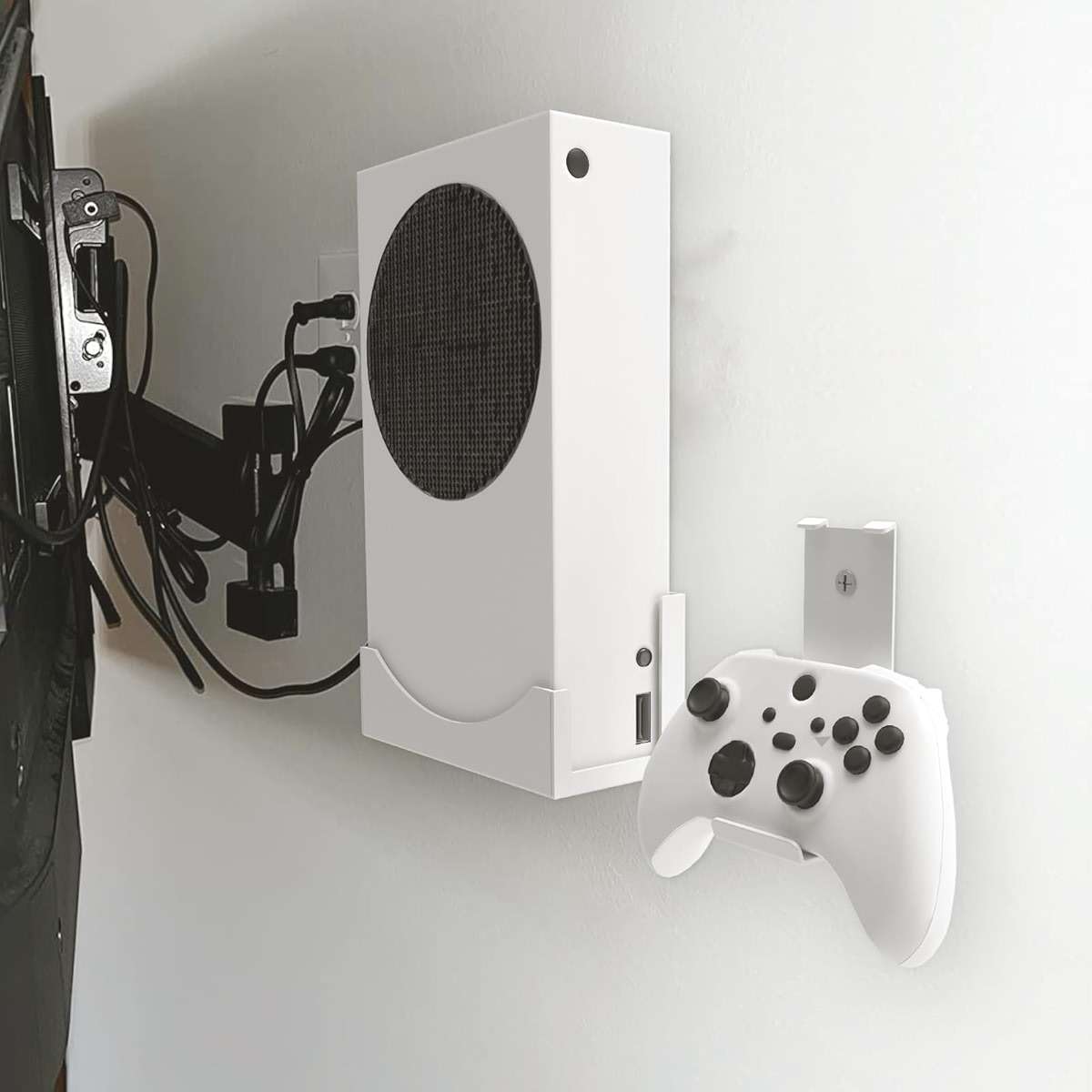 Wall Mount Holder Compatible for Xbox Series S, Wall Mount Stand Kit for XSS System, Wall Shelf Bracket Compatible for Xbox Series S, The XSS Game Console and Accessories on Wall Near or Behind TV Left/Right - Image 6
