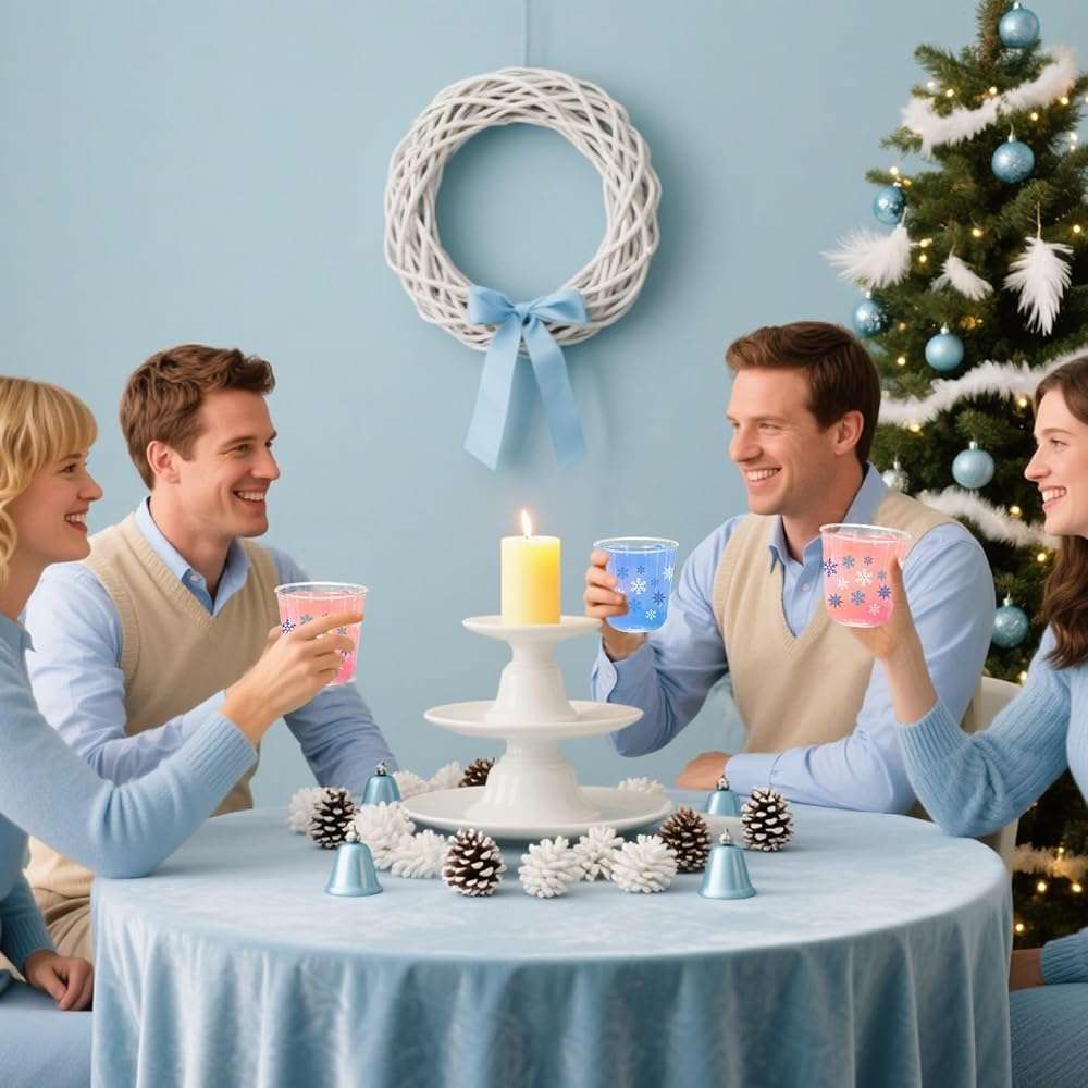 Whaline 50Pcs Christmas Plastic Cups 12 Oz Winter Snowflake Disposable Clear Stemless Wine Cocktail Glasses PET Drinkware Cups Set for Holiday Party Supplies - Image 7