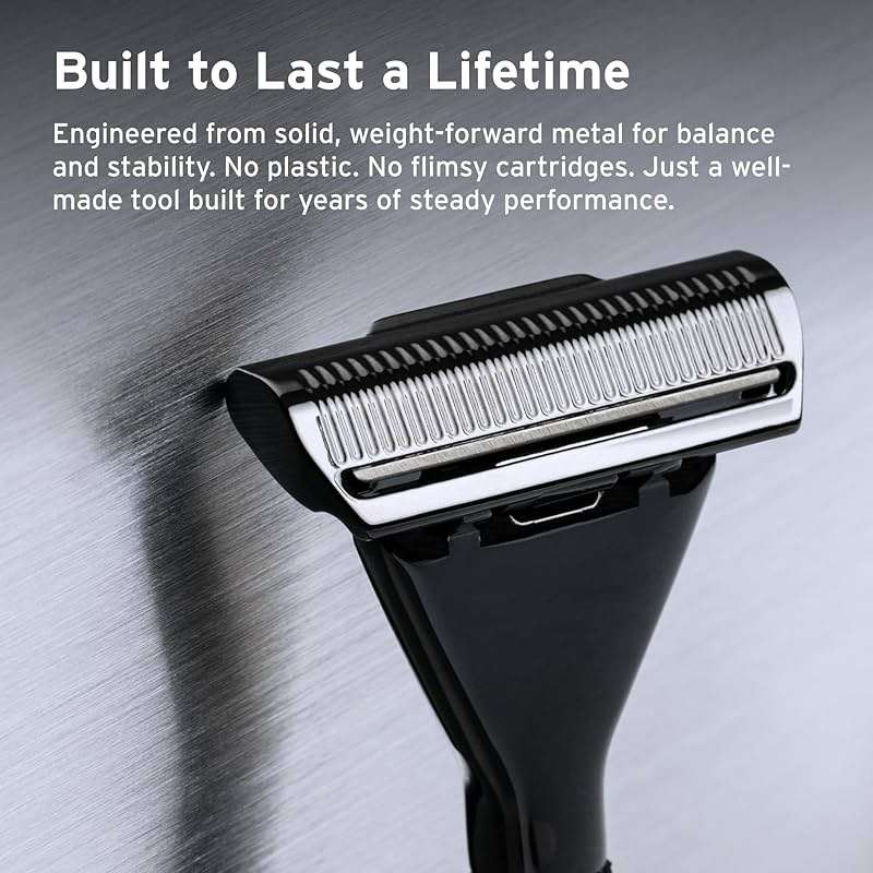SUPPLY Single Edge Max Razor for Men – Premium Metal Single-Blade Safety Razor with Pivoting Head for Fewer Cuts and Irritation – Includes 8 Blades & Magnetic Reload System – Jet Black - Image 4