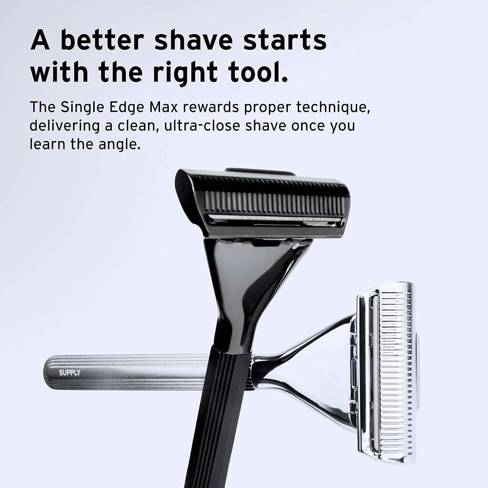 SUPPLY Single Edge Max Razor for Men – Premium Metal Single-Blade Safety Razor with Pivoting Head for Fewer Cuts and Irritation – Includes 8 Blades & Magnetic Reload System – Jet Black - Image 5