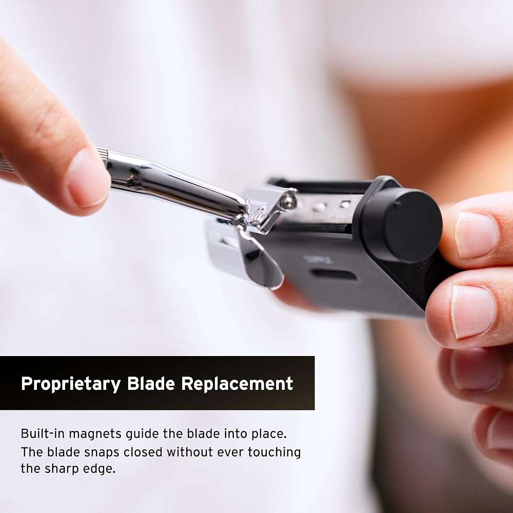 SUPPLY Single Edge Max Razor for Men – Premium Metal Single-Blade Safety Razor with Pivoting Head for Fewer Cuts and Irritation – Includes 8 Blades & Magnetic Reload System – Jet Black - Image 7