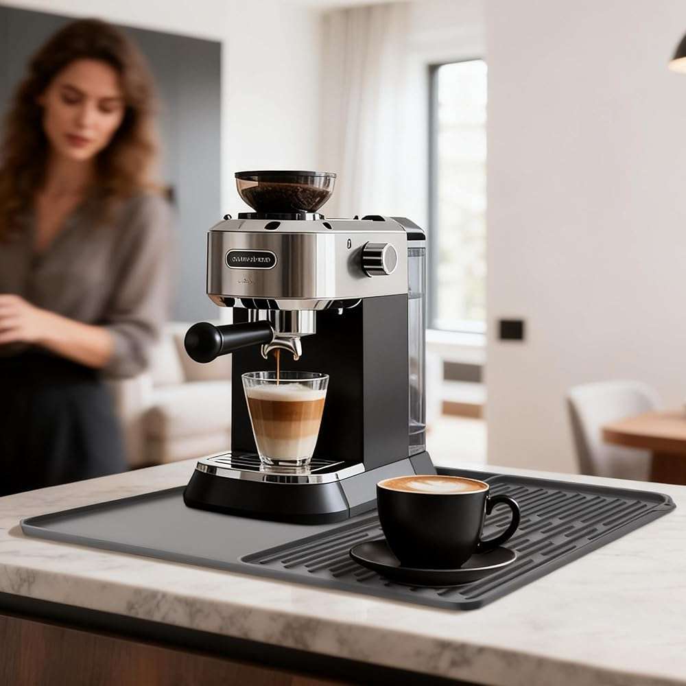 16×16-inch Barista-Grade Coffee Station Mat: Catch Spills, Protect Countertops! Silicone, Water Resistant & Heat Resistant. Perfect Under, as Dish Dryer or Pet Mat. (Grey) - Image 2