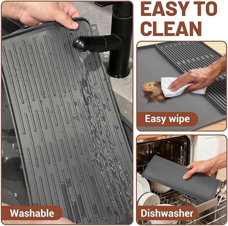 16×16-inch Barista-Grade Coffee Station Mat: Catch Spills, Protect Countertops! Silicone, Water Resistant & Heat Resistant. Perfect Under, as Dish Dryer or Pet Mat. (Grey) - Image 5