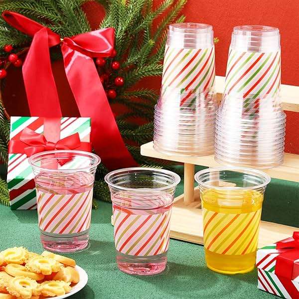 Tiangrid 100 Pack Red and Green Striped Plastic Cups 16 oz Disposable Pastel Striped Carnival Party Cups Bulk for Circus Theme Birthday, Spring, Fiesta Party Supplies - Image 5