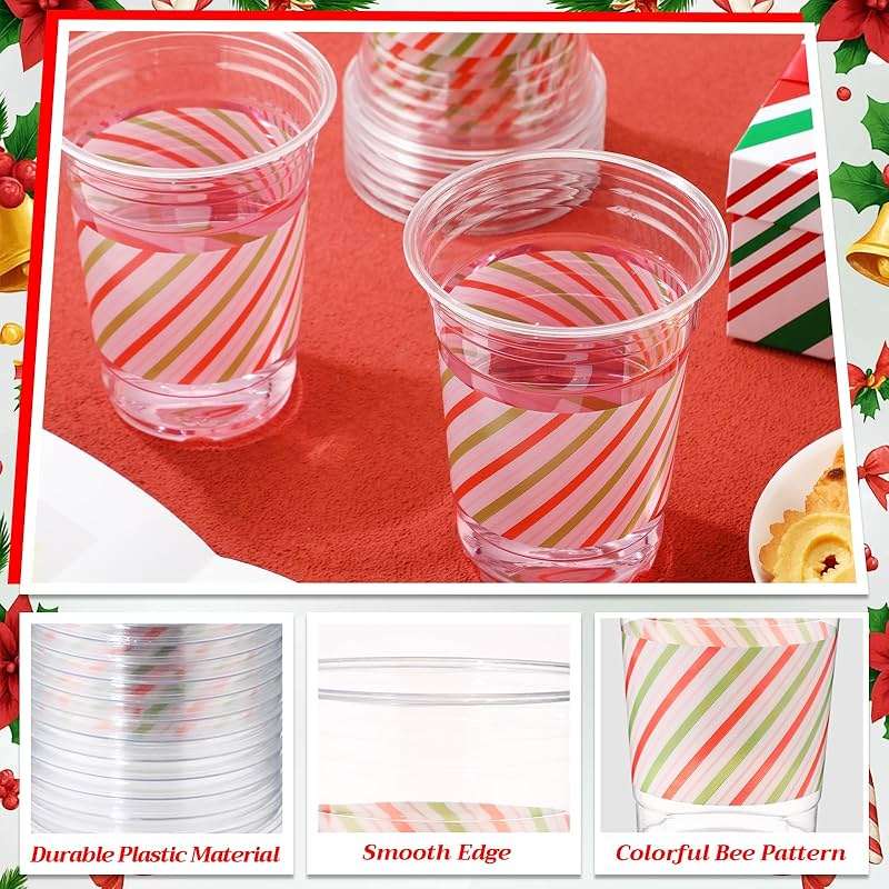 Tiangrid 100 Pack Red and Green Striped Plastic Cups 16 oz Disposable Pastel Striped Carnival Party Cups Bulk for Circus Theme Birthday, Spring, Fiesta Party Supplies - Image 6