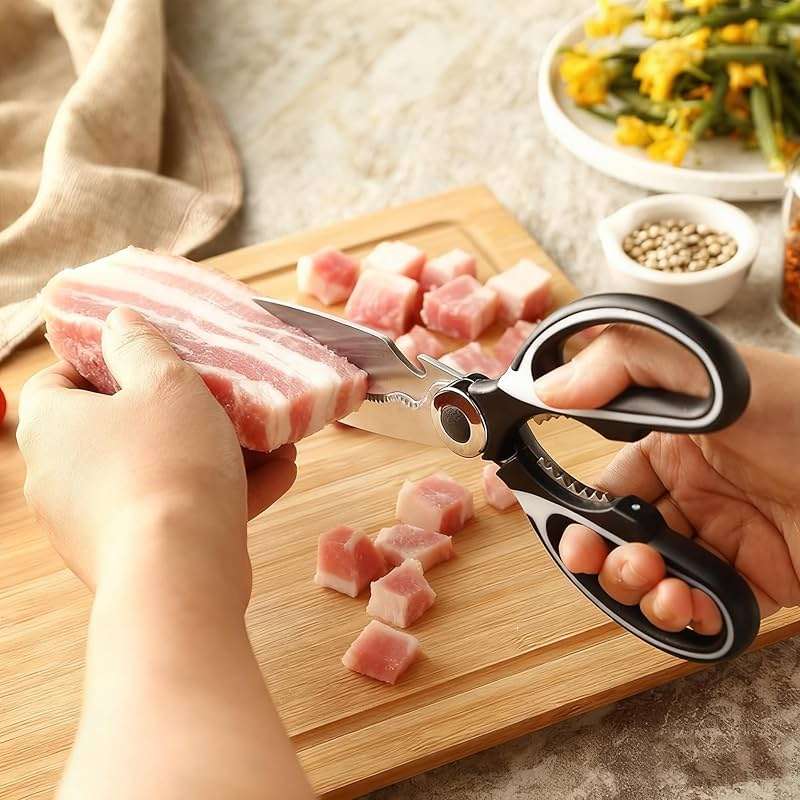 2 Pack Kitchen Scissors Heavy Duty, All Purpose Stainless Steel Kitchen Shears for Cutting Meat Chicken Crab Legs, Dishwasher Safe Seafood Scissors with Protective Cover (Black) - Image 2