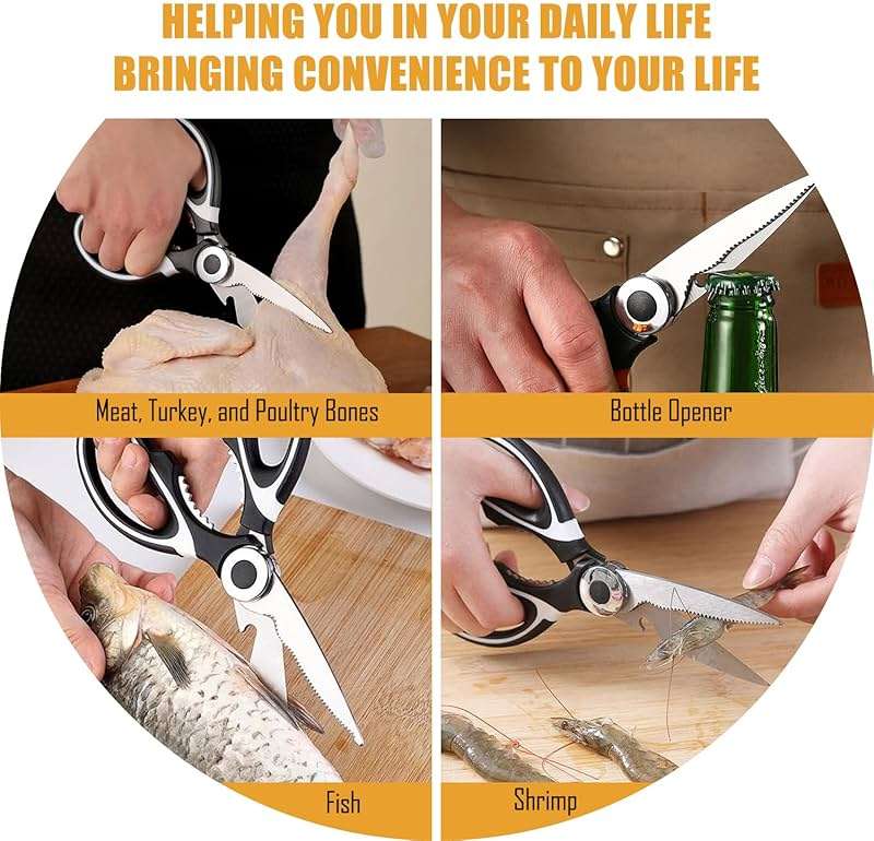 2 Pack Kitchen Scissors Heavy Duty, All Purpose Stainless Steel Kitchen Shears for Cutting Meat Chicken Crab Legs, Dishwasher Safe Seafood Scissors with Protective Cover (Black) - Image 4