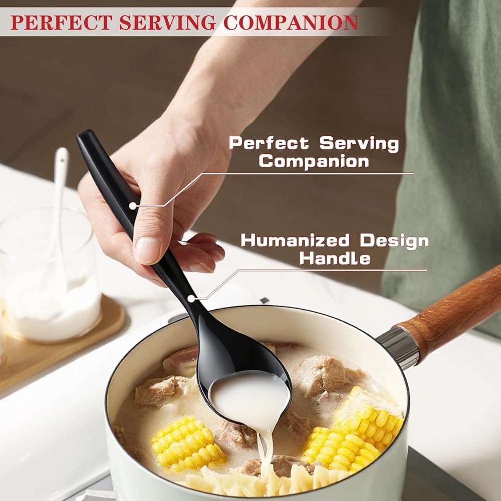 Mwellewm 10" Serving Spoons Plastic Serving Utensils 12 Packs Disposable Spoons for Buffet Large Heavy Duty Black Plastic Soup Spoons Catering Supplies for Parties Weddings Gatherings Holiday - Image 3