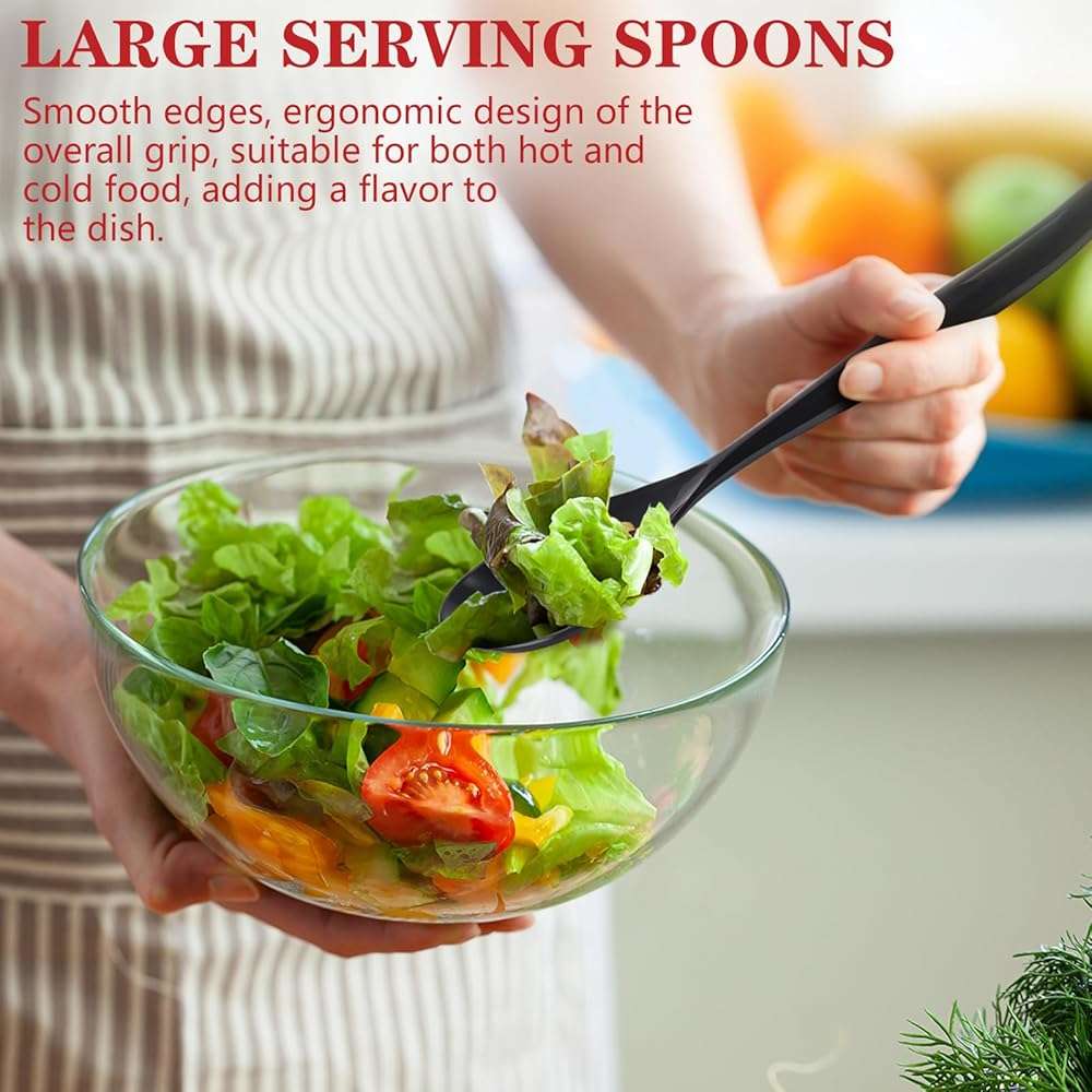 Mwellewm 10" Serving Spoons Plastic Serving Utensils 12 Packs Disposable Spoons for Buffet Large Heavy Duty Black Plastic Soup Spoons Catering Supplies for Parties Weddings Gatherings Holiday - Image 4