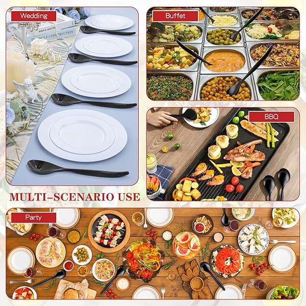 Mwellewm 10" Serving Spoons Plastic Serving Utensils 12 Packs Disposable Spoons for Buffet Large Heavy Duty Black Plastic Soup Spoons Catering Supplies for Parties Weddings Gatherings Holiday - Image 5