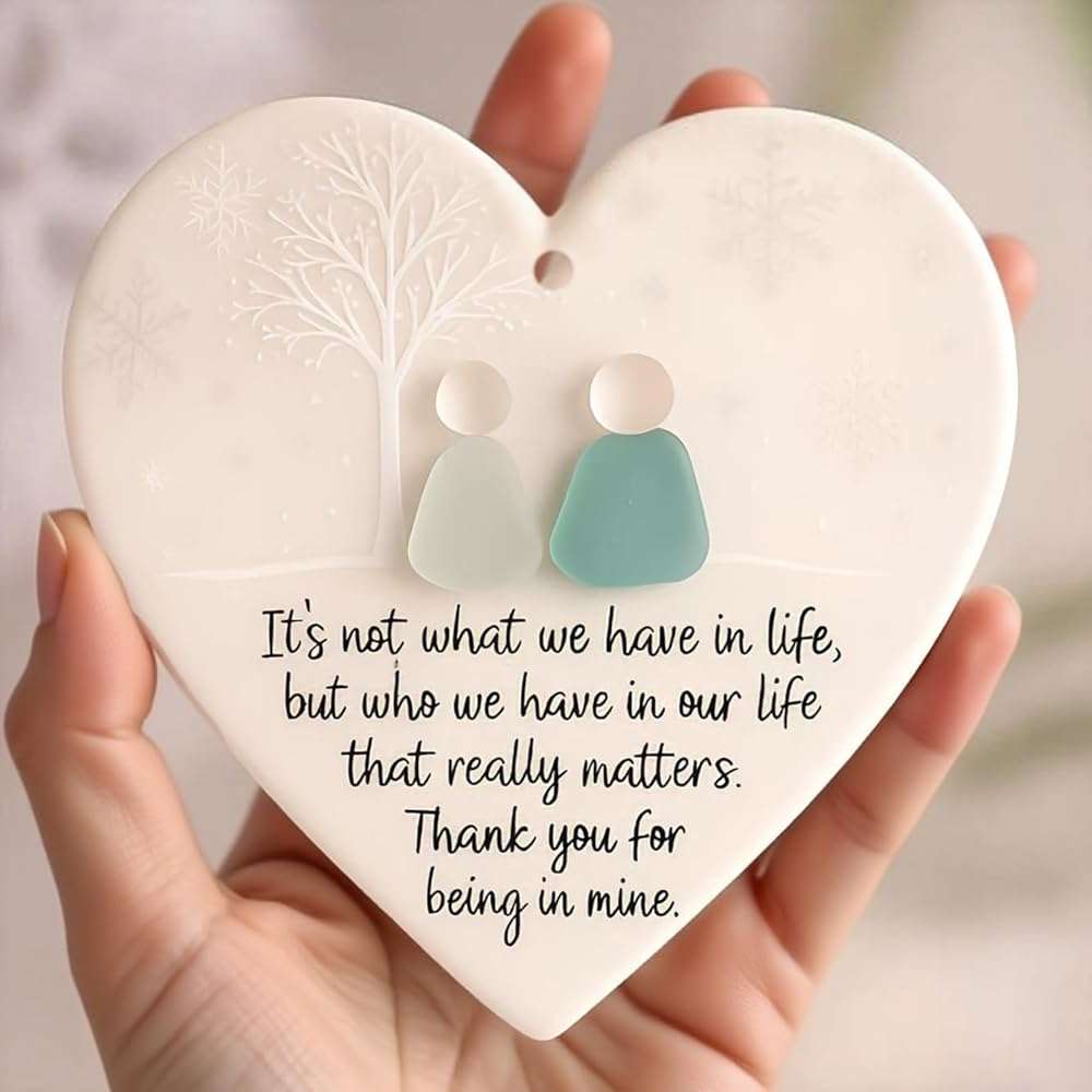 Heart-Shaped Sea Glass Friendship Decor, Sea Glass Art for Best Friends, Friendship Heart Ornament for Christmas Tree Hanging Ornaments (A + B) - Image 2