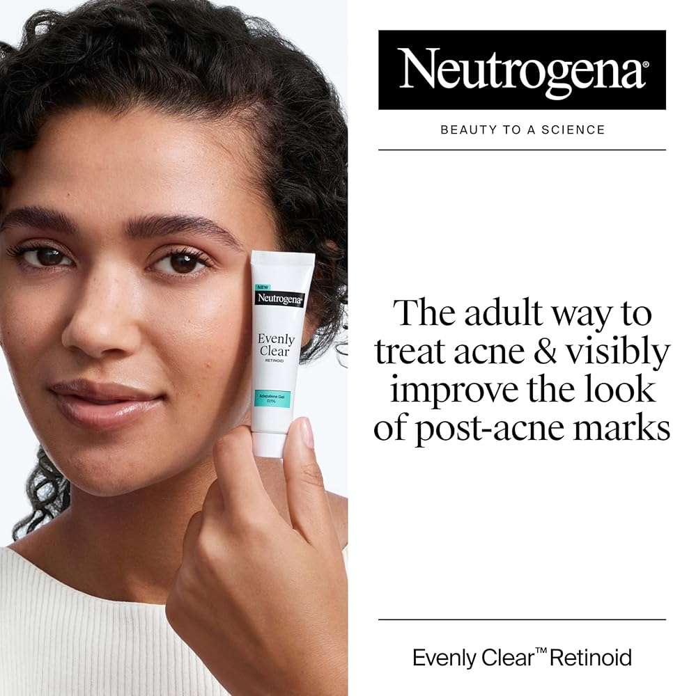 Neutrogena Evenly Clear Retinoid Adapalene Gel 0.1% Acne Spot Treatment, Once-Daily Topical Retinoid Helps Clear Breakouts & Visible Improvement in the Appearance of Post-Acne Mark, 0.5 oz - Image 2