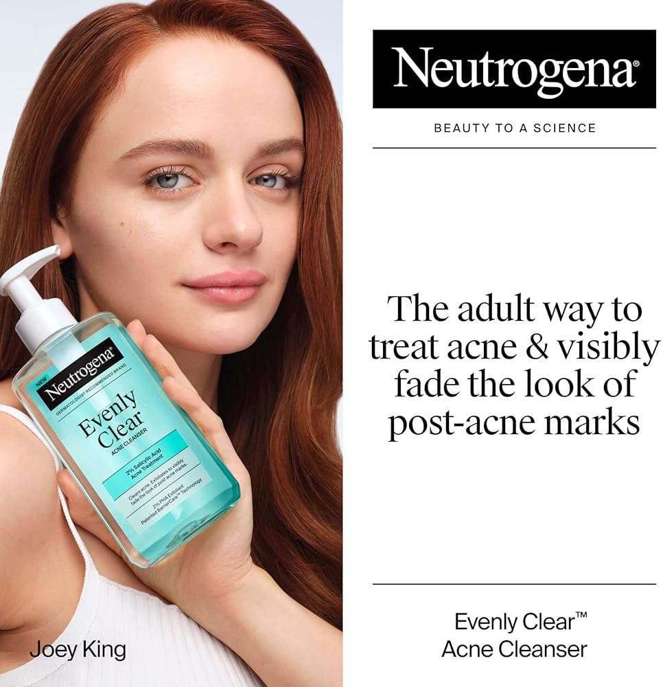 Neutrogena Evenly Clear Acne Cleanser with 2% Salicylic Acid & 2% PHA Exfoliant, Gentle Foaming Face Wash Clears Clogged Pores & Blackheads While Visibly Fading Look of Post-Acne Marks, 9.1 fl. oz - Image 2