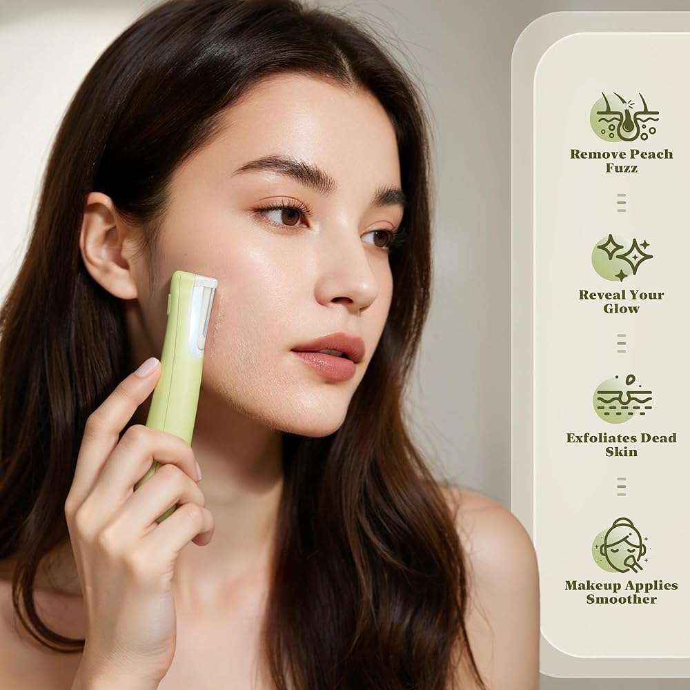 BNU Dermaplaning Tool for Face, Sonic Dermaplane Razor for Women Face LED Light Facial Exfoliation & Peach Fuzz Hair Removal, 3 Speeds Rechargeable Sonic Edge Technology 10 Refill Blades Green - Image 3