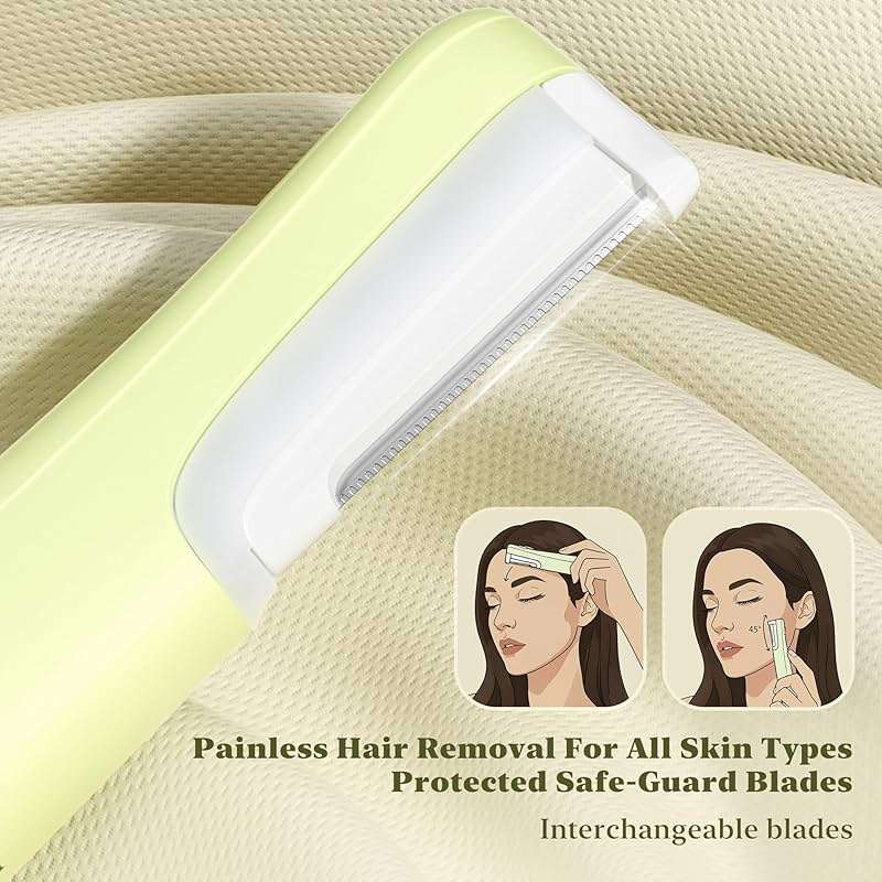 BNU Dermaplaning Tool for Face, Sonic Dermaplane Razor for Women Face LED Light Facial Exfoliation & Peach Fuzz Hair Removal, 3 Speeds Rechargeable Sonic Edge Technology 10 Refill Blades Green - Image 4