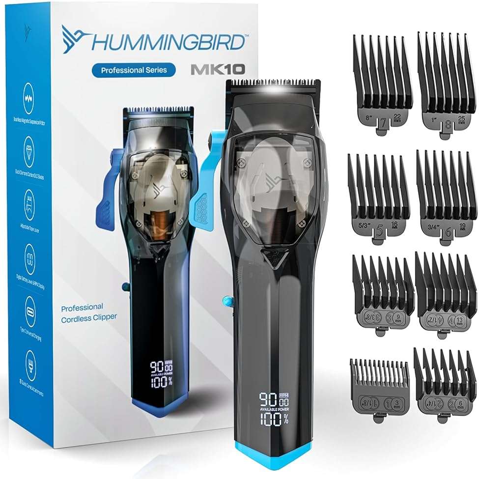 HUMMINGBIRD MK10 Pro Series Cordless Hair Clippers – 9,000 RPM Brushless Motor, DLC Blade, USB-C Rechargeable, Super Torque, Professional Barber Clippers, Haircut Kit, Includes Barber Cape & Comb - Image 1