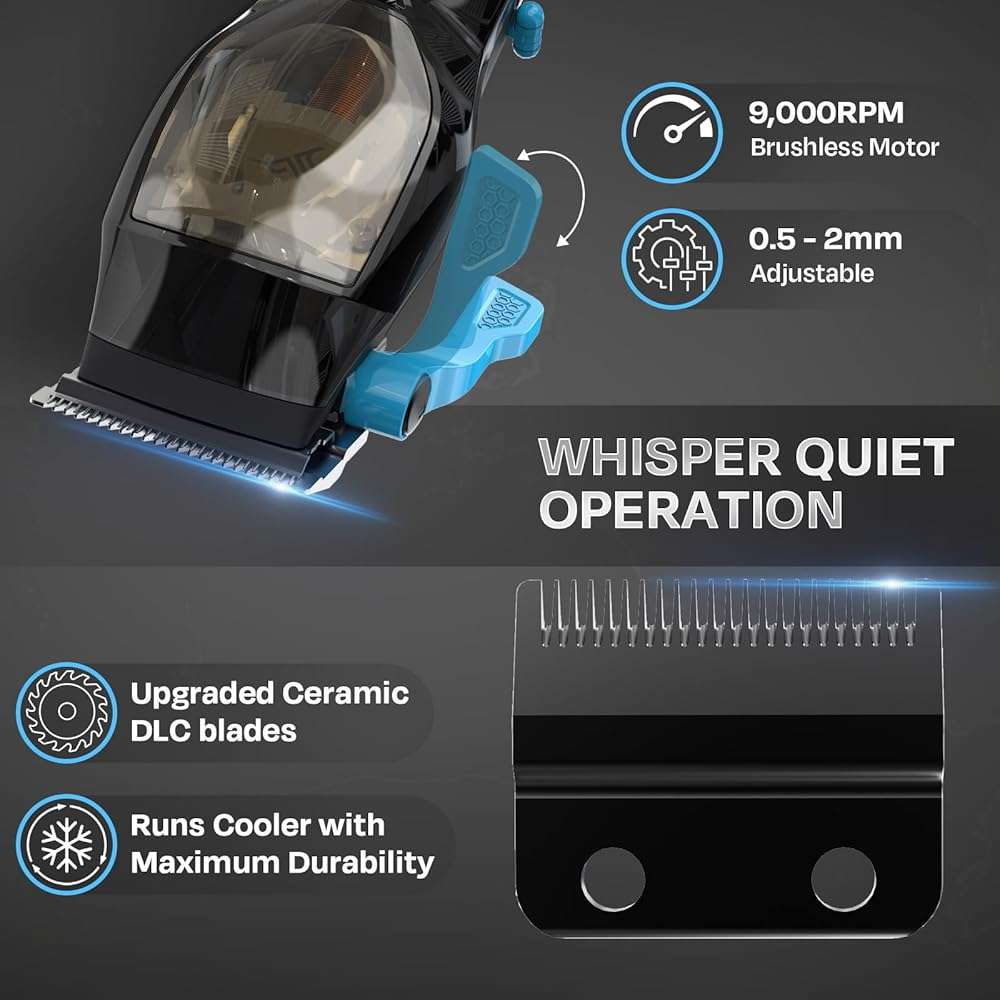HUMMINGBIRD MK10 Pro Series Cordless Hair Clippers – 9,000 RPM Brushless Motor, DLC Blade, USB-C Rechargeable, Super Torque, Professional Barber Clippers, Haircut Kit, Includes Barber Cape & Comb - Image 4