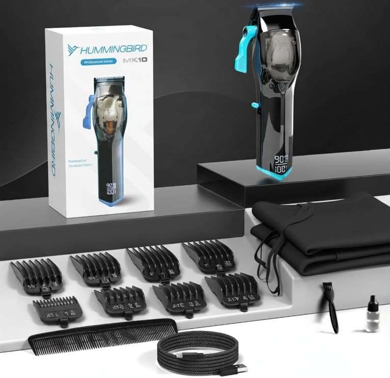 HUMMINGBIRD MK10 Pro Series Cordless Hair Clippers – 9,000 RPM Brushless Motor, DLC Blade, USB-C Rechargeable, Super Torque, Professional Barber Clippers, Haircut Kit, Includes Barber Cape & Comb - Image 6