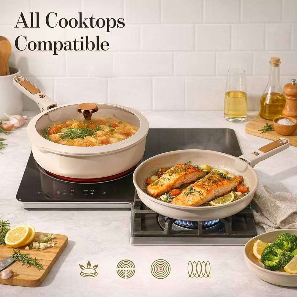 CAROTE 18Pcs Ceramic Cookware Set with Detachable Handle, Pots and Pans Set Non Stick, Non Toxic Cookware Set Removable Handles, Induction Kitchen Cookware Sets, Dishwasher/Oven Safe - Image 7