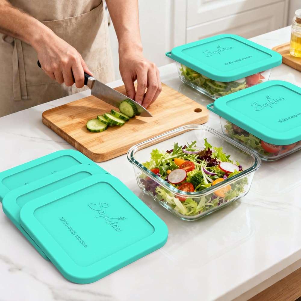 Sophico Silicone Cover Lid Replacement Only for Pyrex Freshlock and SNAPWARE 4CUP Square Glass Bowls Container Set(8704), Leakproof Lids, Dishwasher Microwave Safe 5 Pack (Container not Included) - Image 2