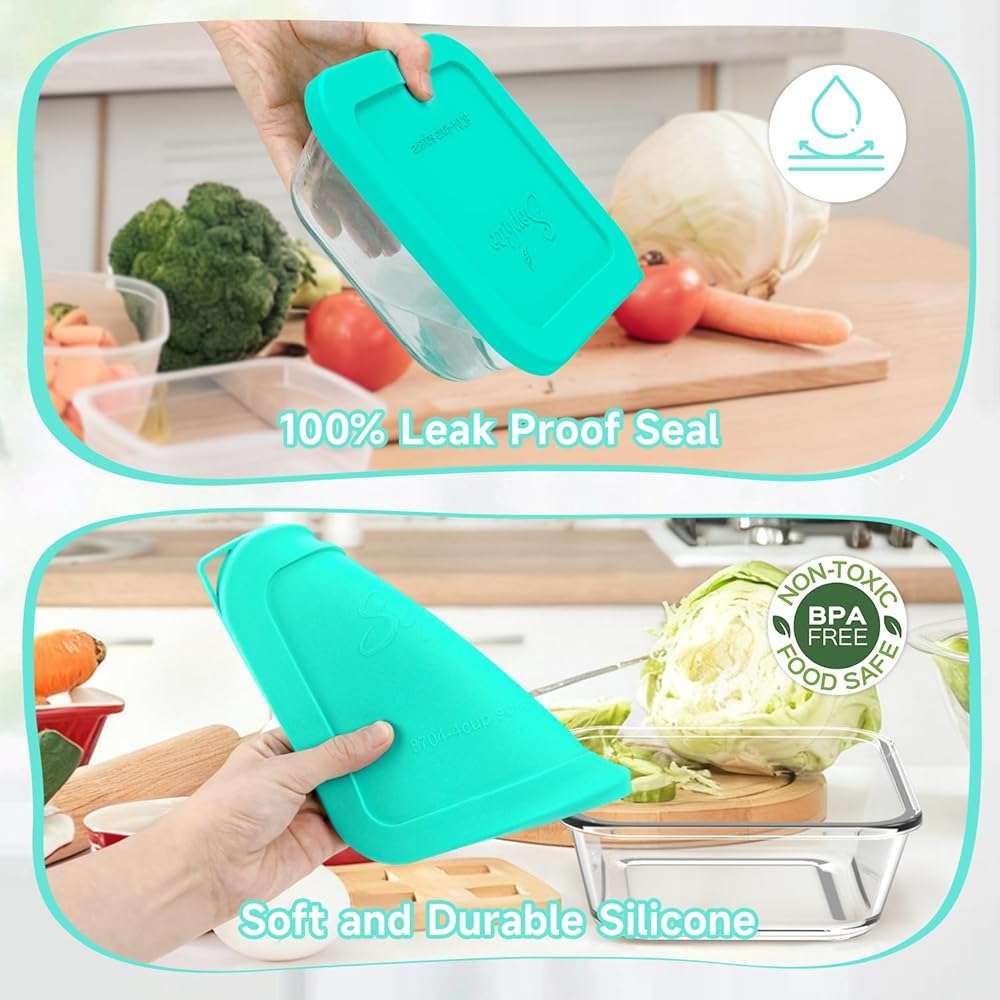 Sophico Silicone Cover Lid Replacement Only for Pyrex Freshlock and SNAPWARE 4CUP Square Glass Bowls Container Set(8704), Leakproof Lids, Dishwasher Microwave Safe 5 Pack (Container not Included) - Image 5