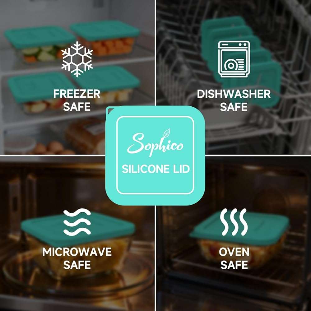 Sophico Silicone Cover Lid Replacement Only for Pyrex Freshlock and SNAPWARE 4CUP Square Glass Bowls Container Set(8704), Leakproof Lids, Dishwasher Microwave Safe 5 Pack (Container not Included) - Image 6