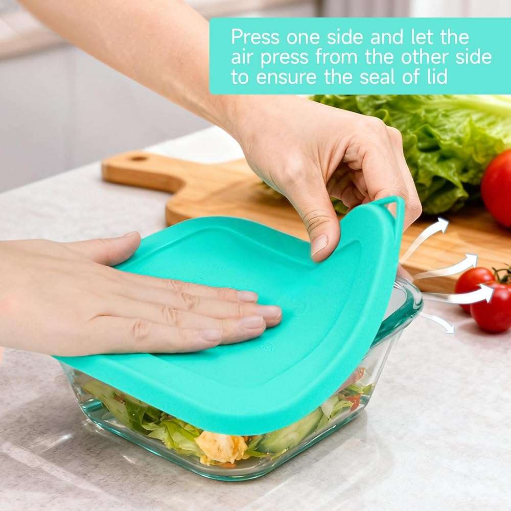 Sophico Silicone Cover Lid Replacement Only for Pyrex Freshlock and SNAPWARE 4CUP Square Glass Bowls Container Set(8704), Leakproof Lids, Dishwasher Microwave Safe 5 Pack (Container not Included) - Image 7