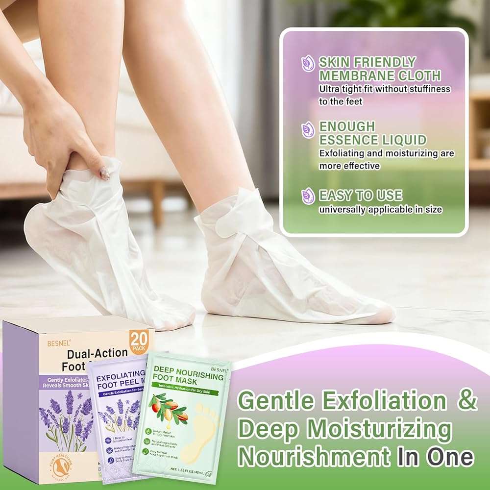 BESNEL 20Pack Moisturizing＆Foot Peeling Foot Mask, Teacher Appreciation Gifts, Hydrating Foot Masks Dry Cracked Feet,Soothing Moisturizer Socks Repair Rough Heels＆Baby Soft Feet(20p) - Image 6