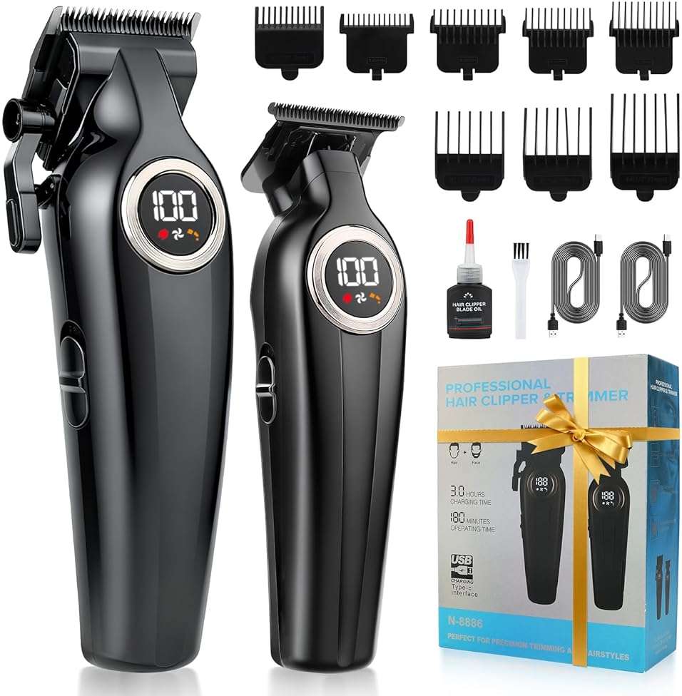 Hair Clippers for Men Professional, Cordless Barber Clippers and Trimmers Set, Electric Clippers for Hair Cutting Kit with LED Display, Gift for Men - Image 1