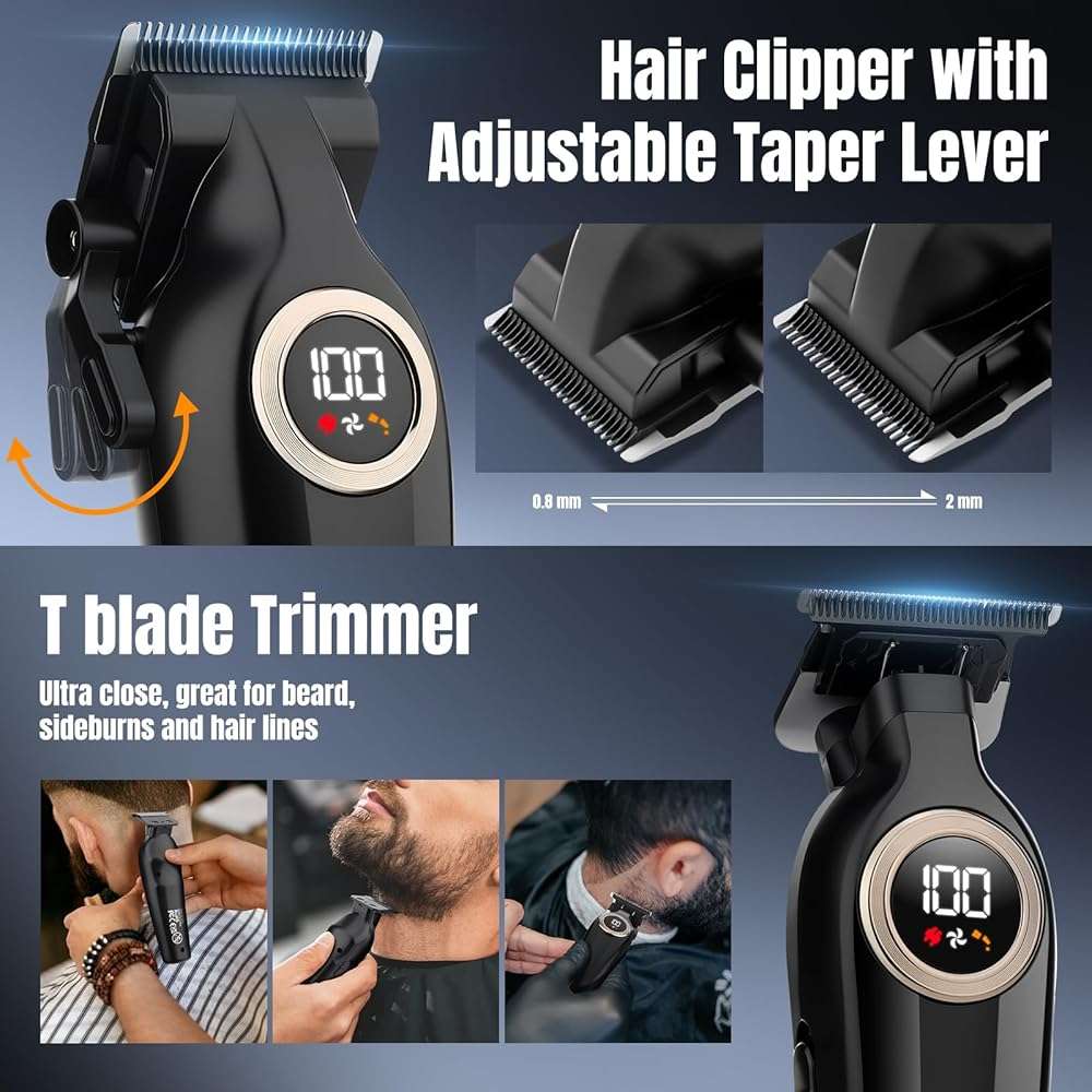 Hair Clippers for Men Professional, Cordless Barber Clippers and Trimmers Set, Electric Clippers for Hair Cutting Kit with LED Display, Gift for Men - Image 2