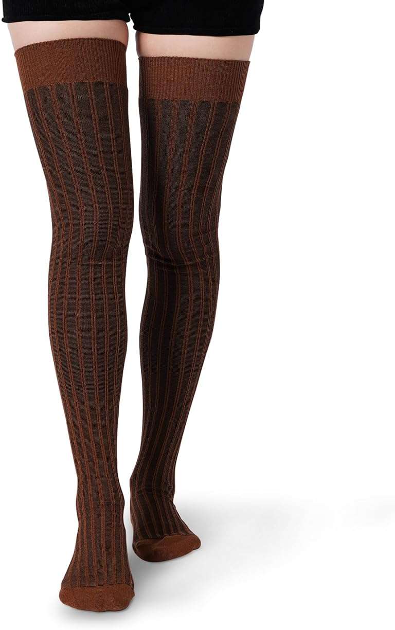 Moon Wood Women Thigh High Socks Vertical Stripes Cotton Extra Long Over the Knee Socks Thick leg warmers Boot Socks - Image 1