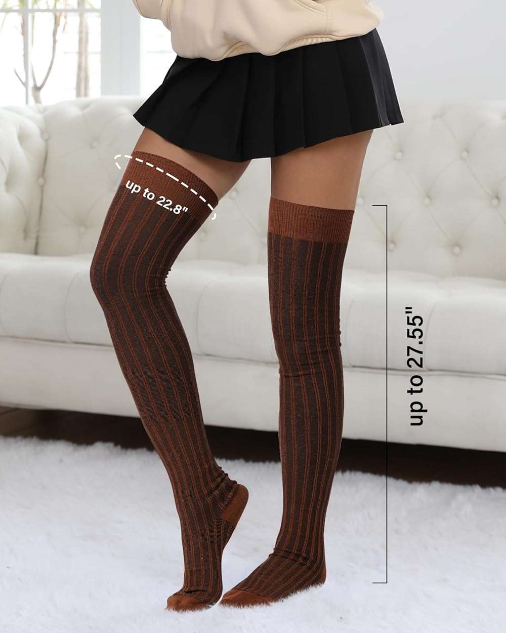 Moon Wood Women Thigh High Socks Vertical Stripes Cotton Extra Long Over the Knee Socks Thick leg warmers Boot Socks - Image 2