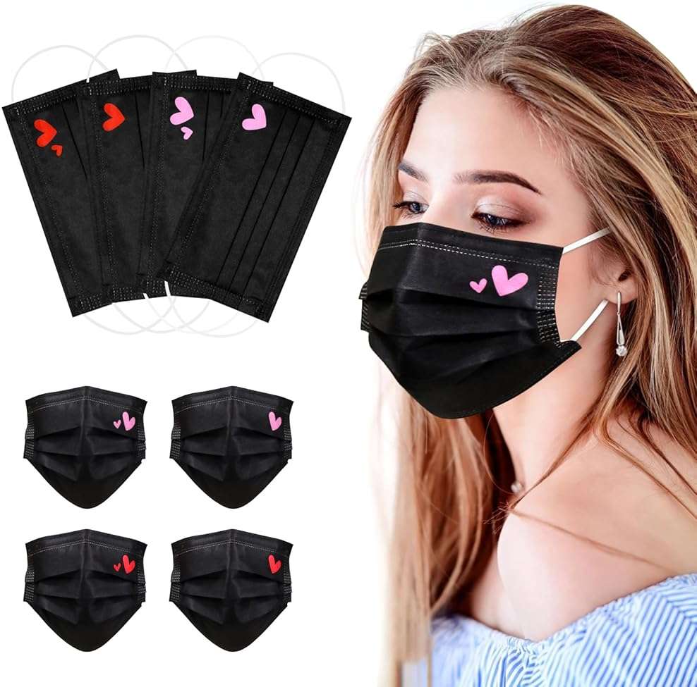 100 Pcs Disposable Face Masks - 3-Layer Breathable Safety Masks,Disposable Masks for Adults Men Women,Holiday Colorful Mask - Image 1