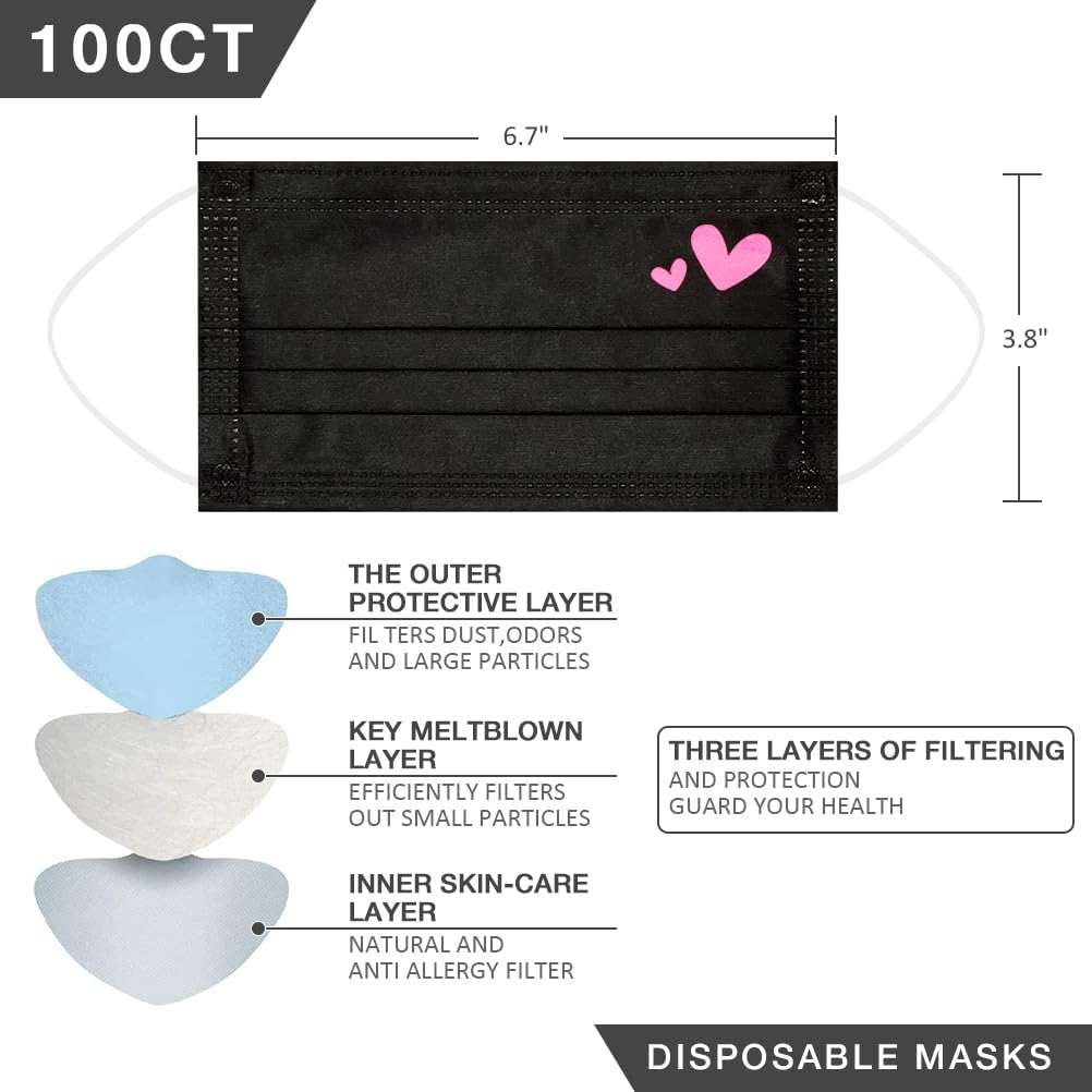100 Pcs Disposable Face Masks - 3-Layer Breathable Safety Masks,Disposable Masks for Adults Men Women,Holiday Colorful Mask - Image 2