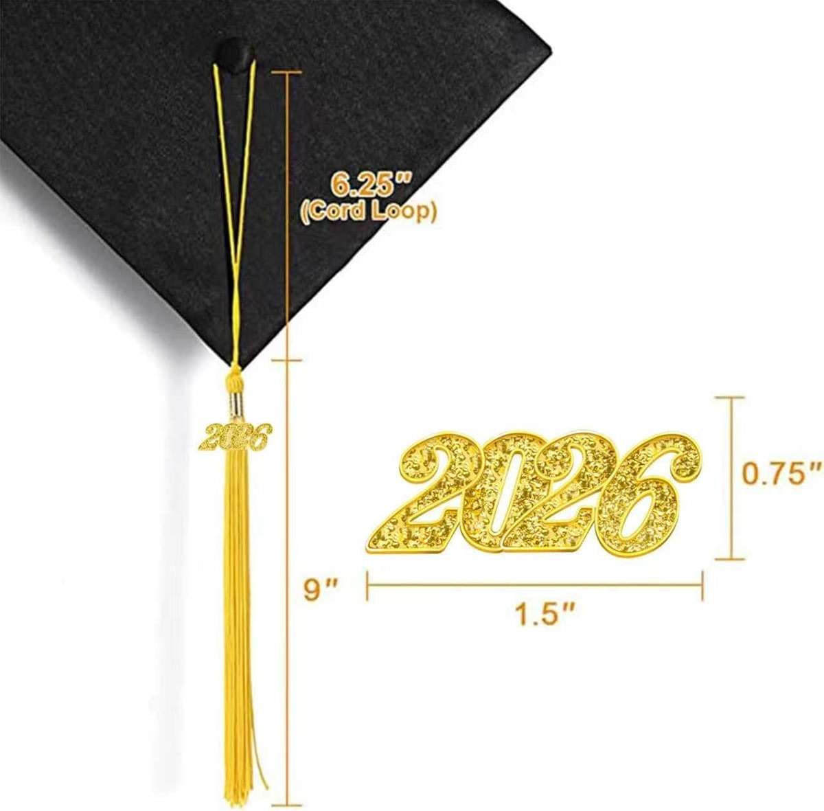 2026 Tassel Graduation Gold 9", Elegant Gold 2026 Graduation Tassel with Year Charm Date Drop for Graduations Cap - Image 3