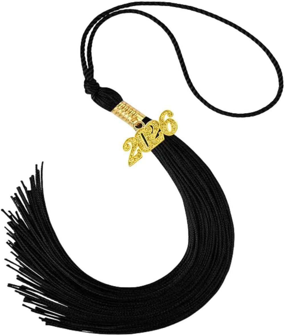 2026 Tassel Graduation Black 9", Elegant Black 2026 Graduation Tassel with Year Charm Gold Date Drop for Graduations Cap - Image 1