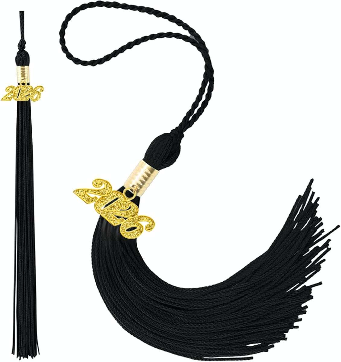 2026 Tassel Graduation Black 9", Elegant Black 2026 Graduation Tassel with Year Charm Gold Date Drop for Graduations Cap - Image 5