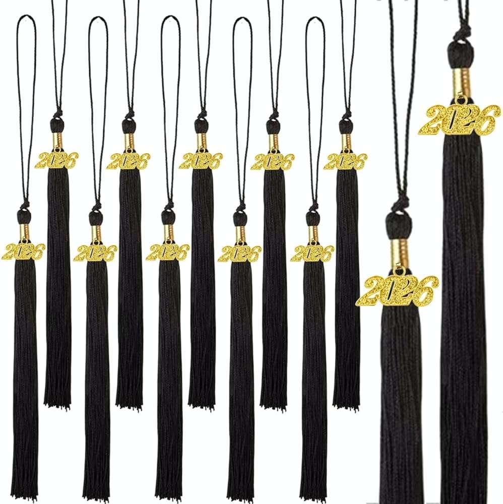 2026 Tassel Graduation Black 9", Elegant Black 2026 Graduation Tassel with Year Charm Gold Date Drop for Graduations Cap - Image 6